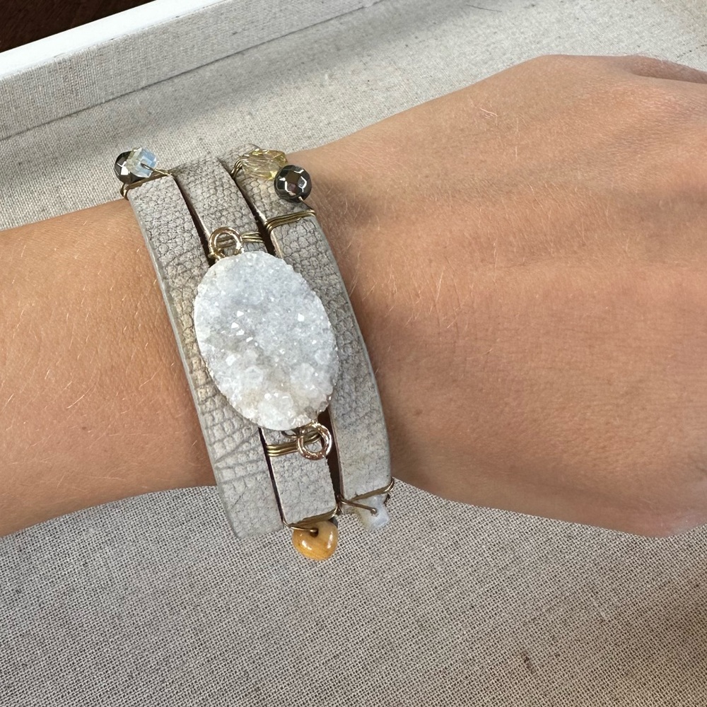 Leather and Crystal Bracelet Hand Made